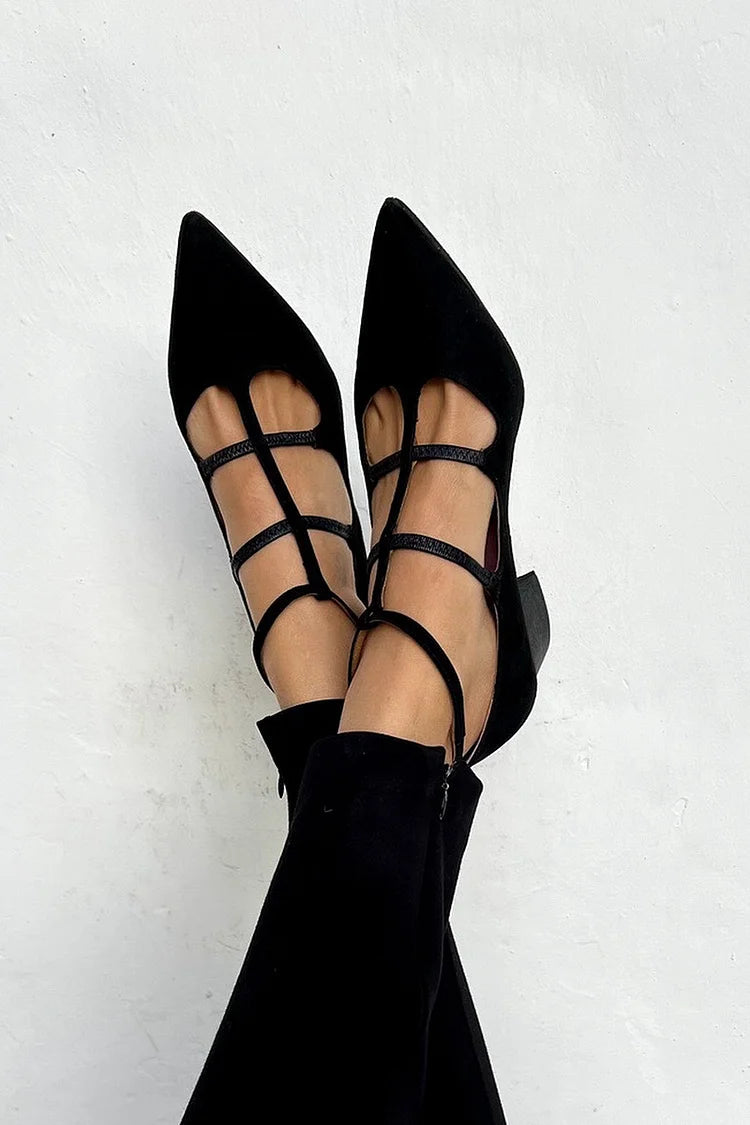 ANNELORE | BOTINES ELEGANTES NEGROS HASTA EL TOBILLO CON PUNTA DE ARENA Y CORREA