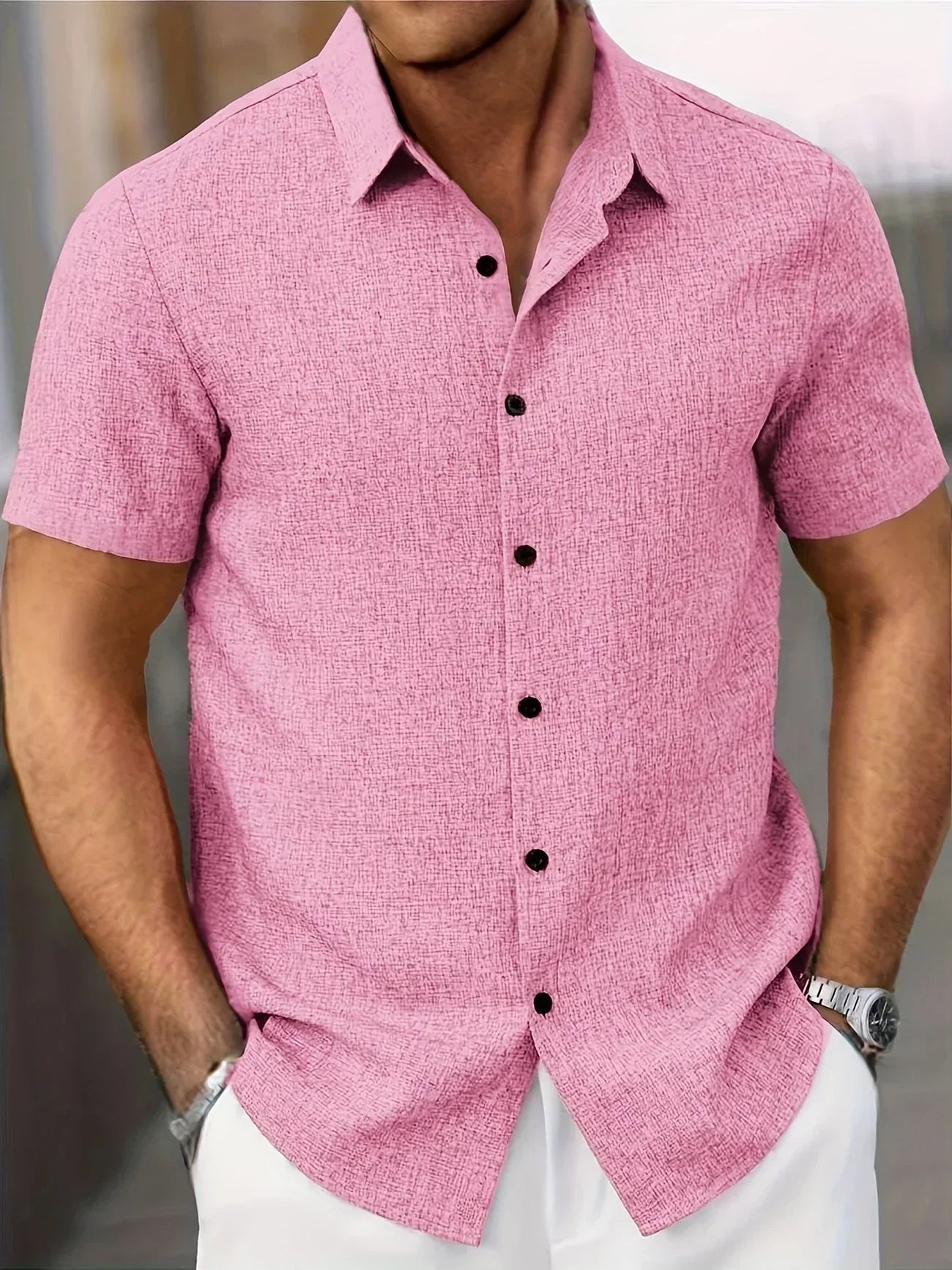 Dwight - camisa de mezcla de lino de manga corta