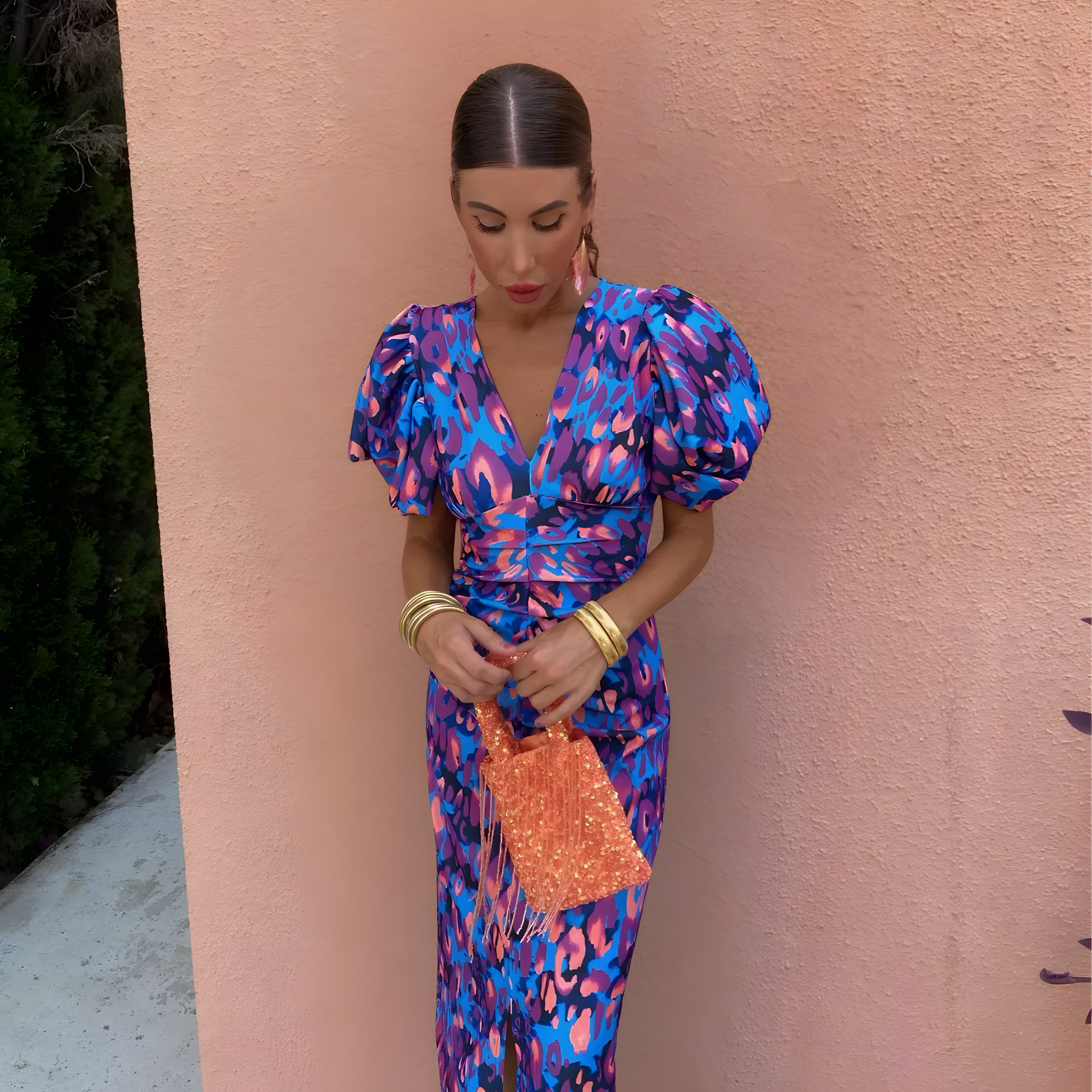 Krystyna | Vestido colorido con mangas abullonadas
