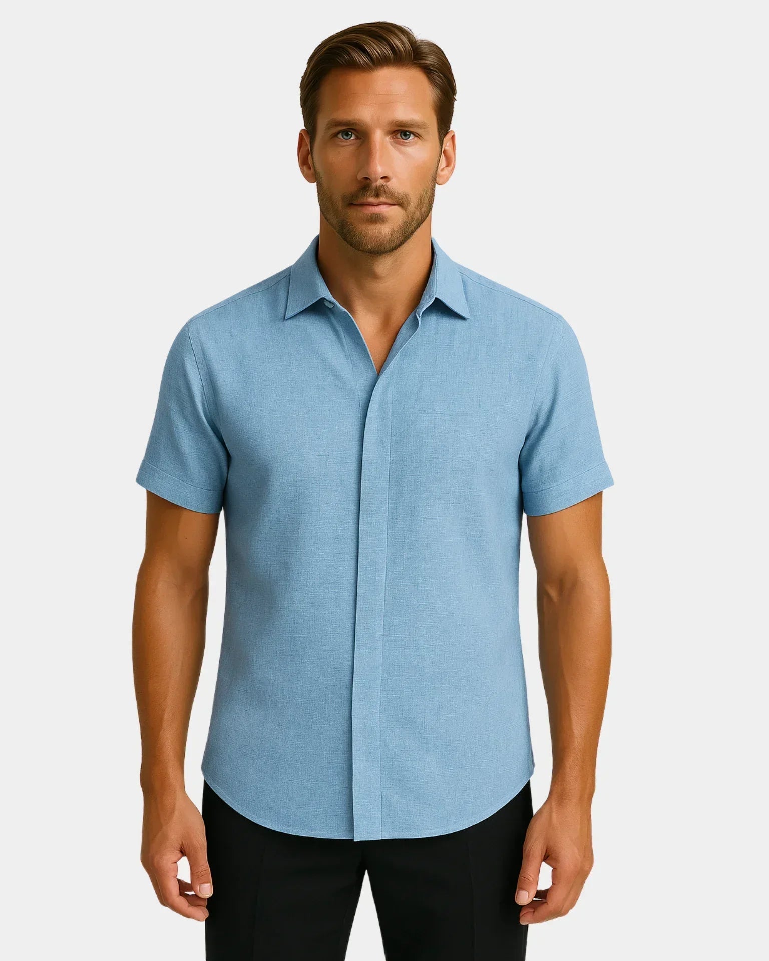 Domenico - Camisa de lino azul claro