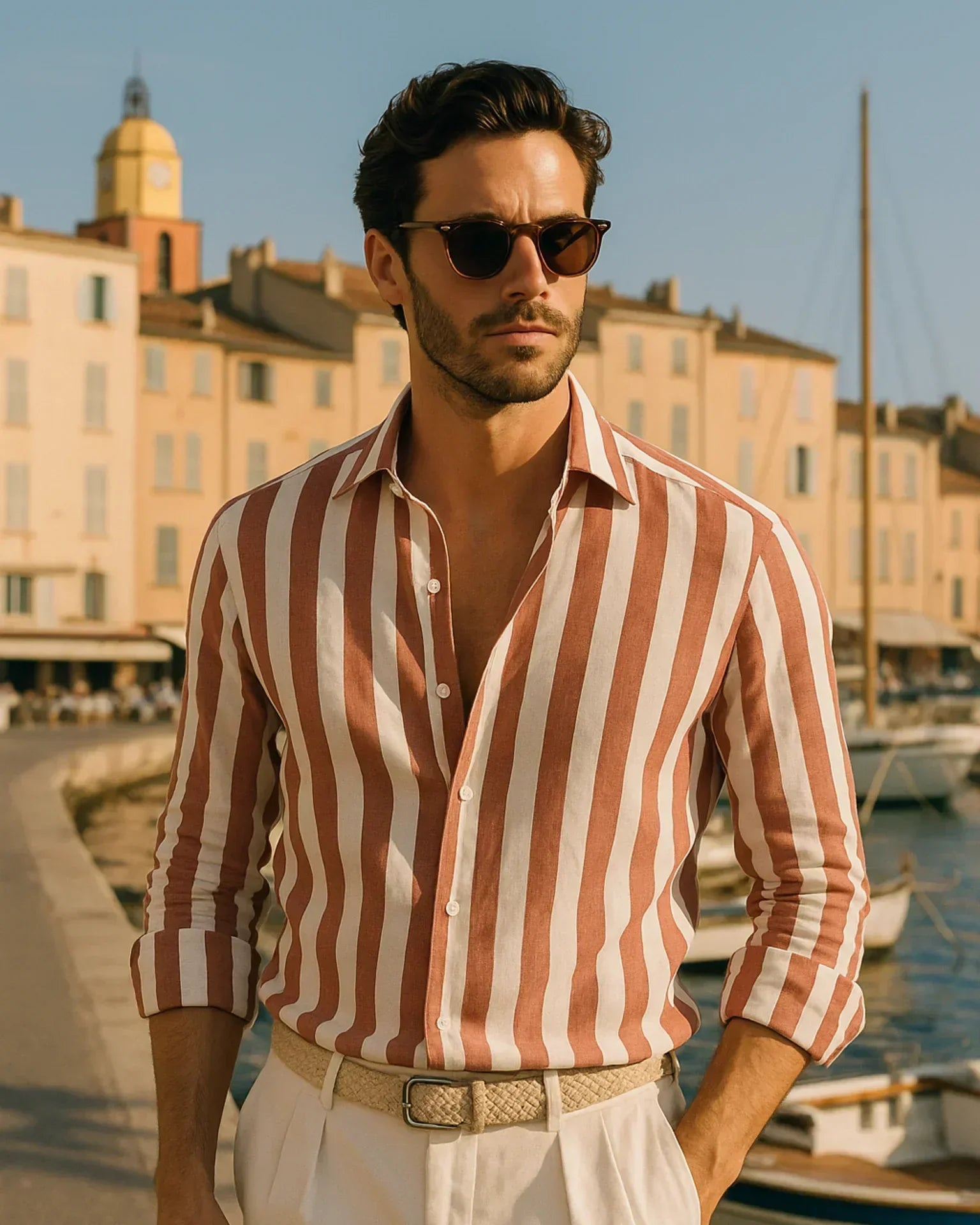 Giovanni - Camisa de Lino Blanco Rojo