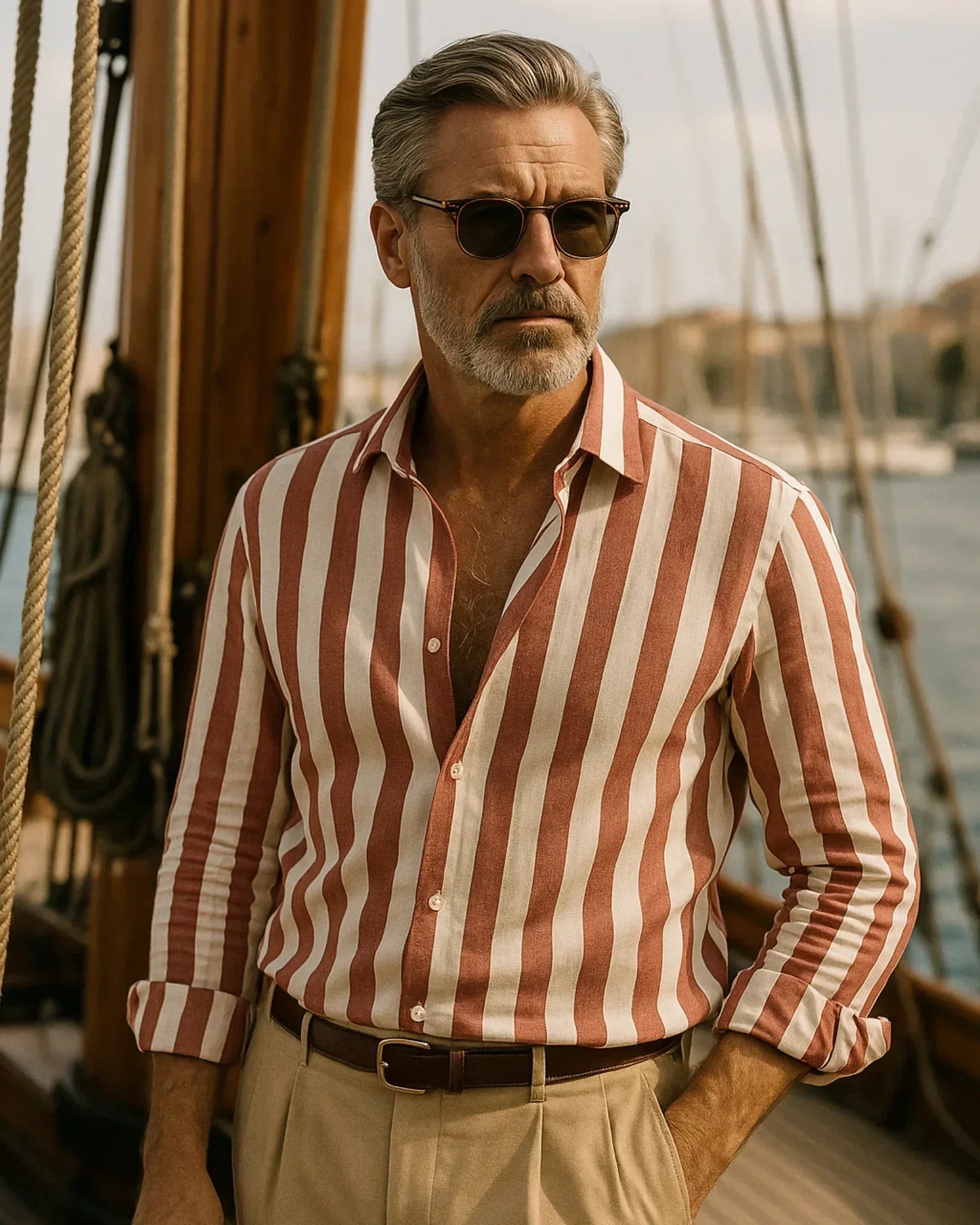 Giovanni - Camisa de Lino Blanco Rojo