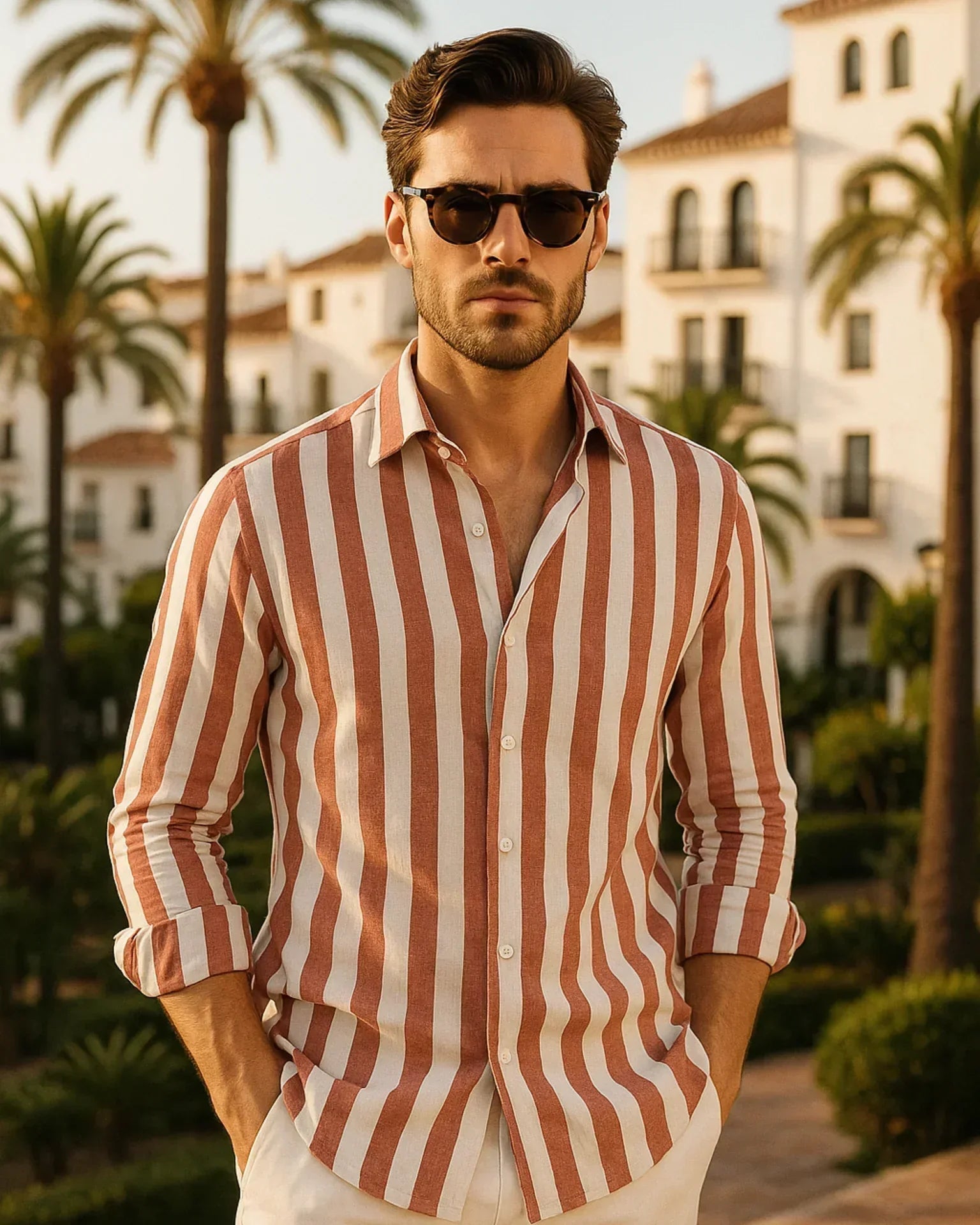 Giovanni - Camisa de Lino Blanco Rojo