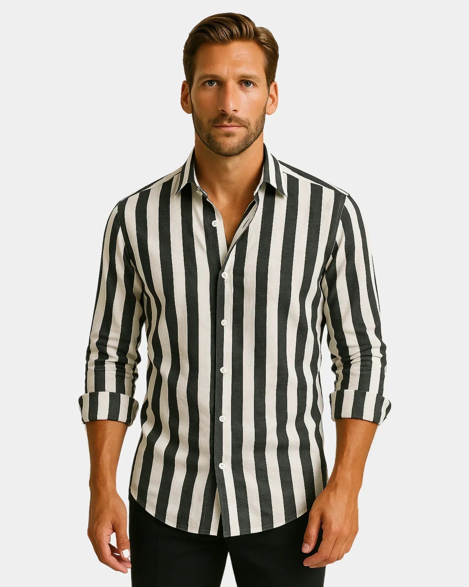 Giovanni - Camisa de Lino Negra y Blanca
