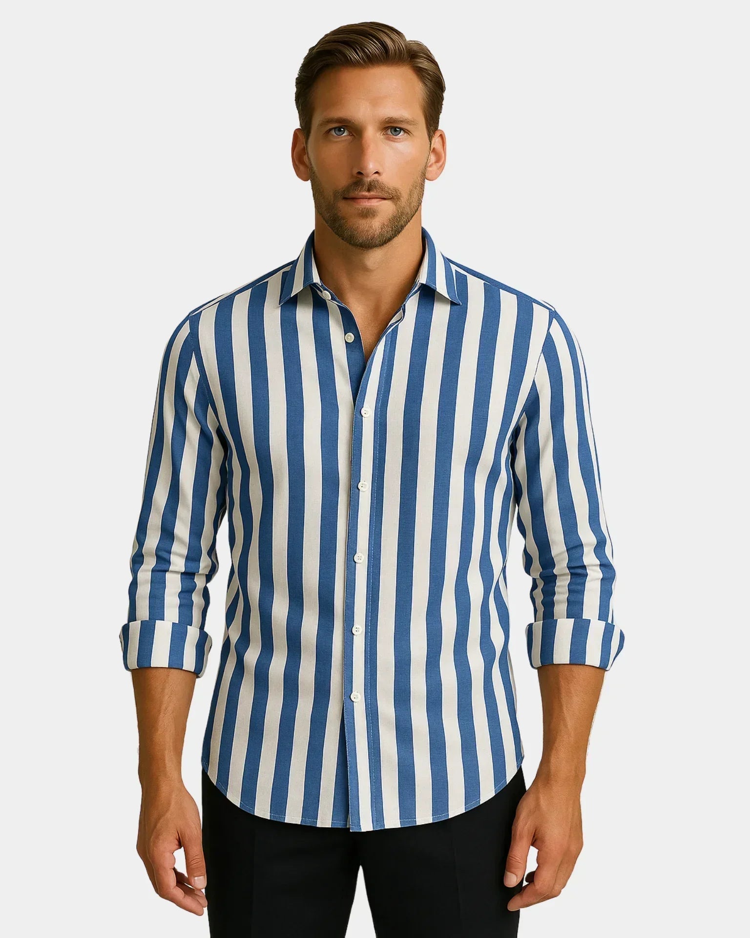 Giovanni - camisas de lino azul y blanco