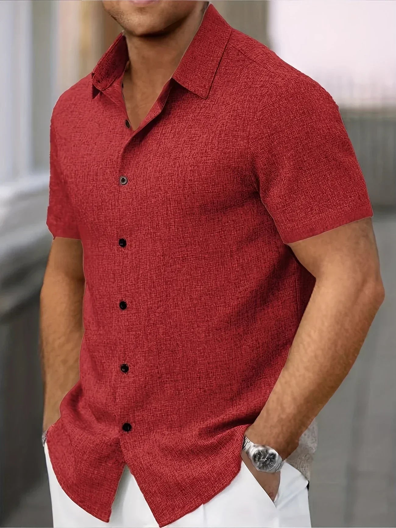 Dwight - camisa de mezcla de lino de manga corta