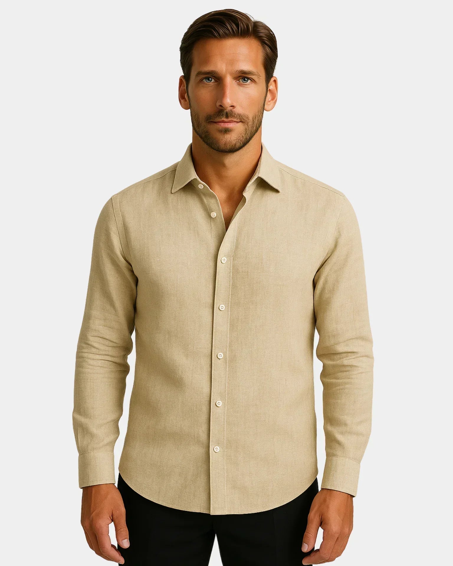 Marco - camisas de lino en color caqui