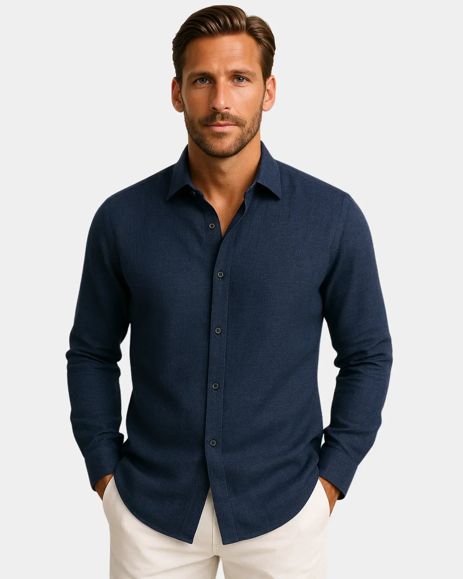 Marco - Camisa de lino azul oscuro