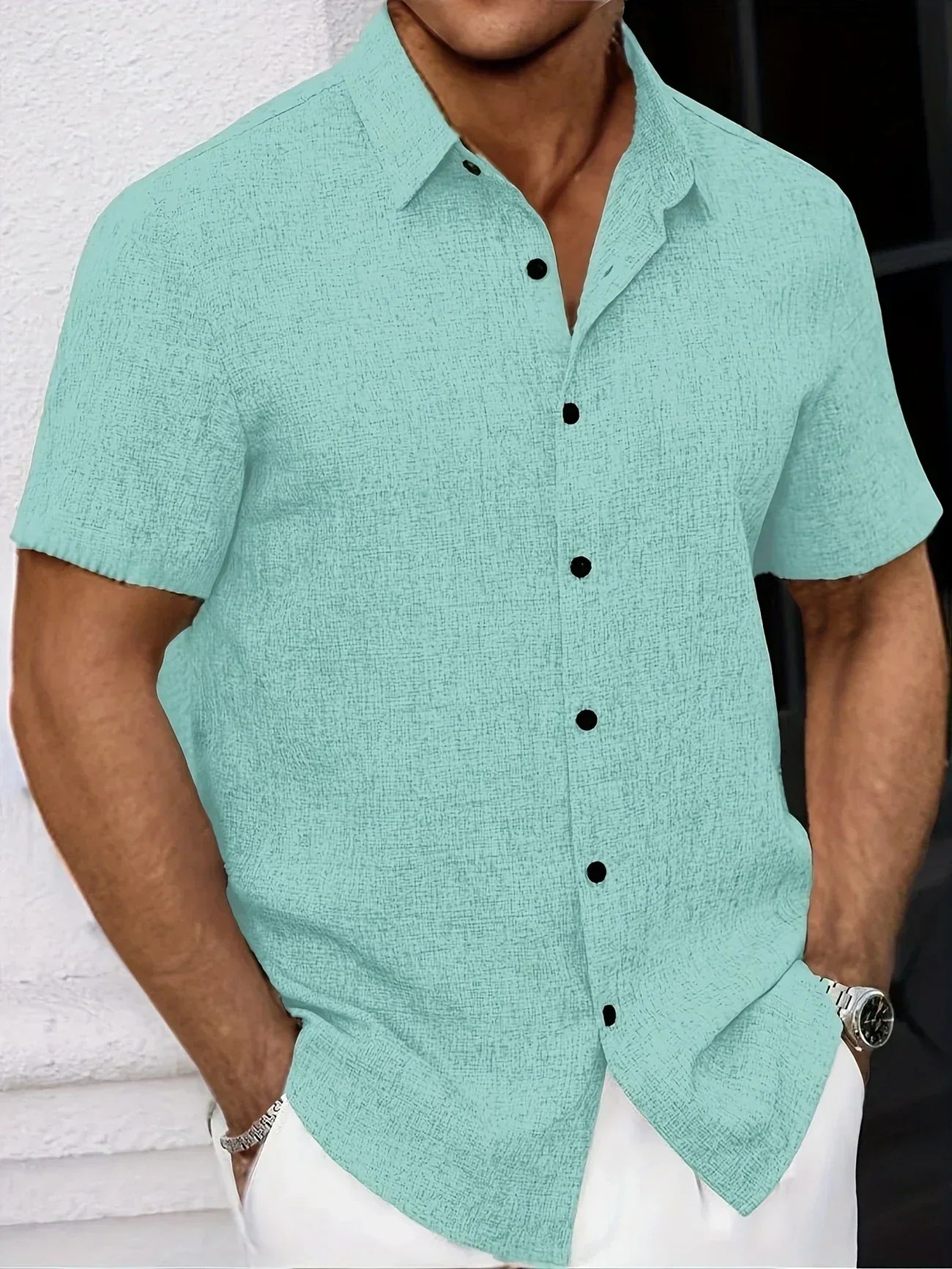 Dwight - camisa de mezcla de lino de manga corta