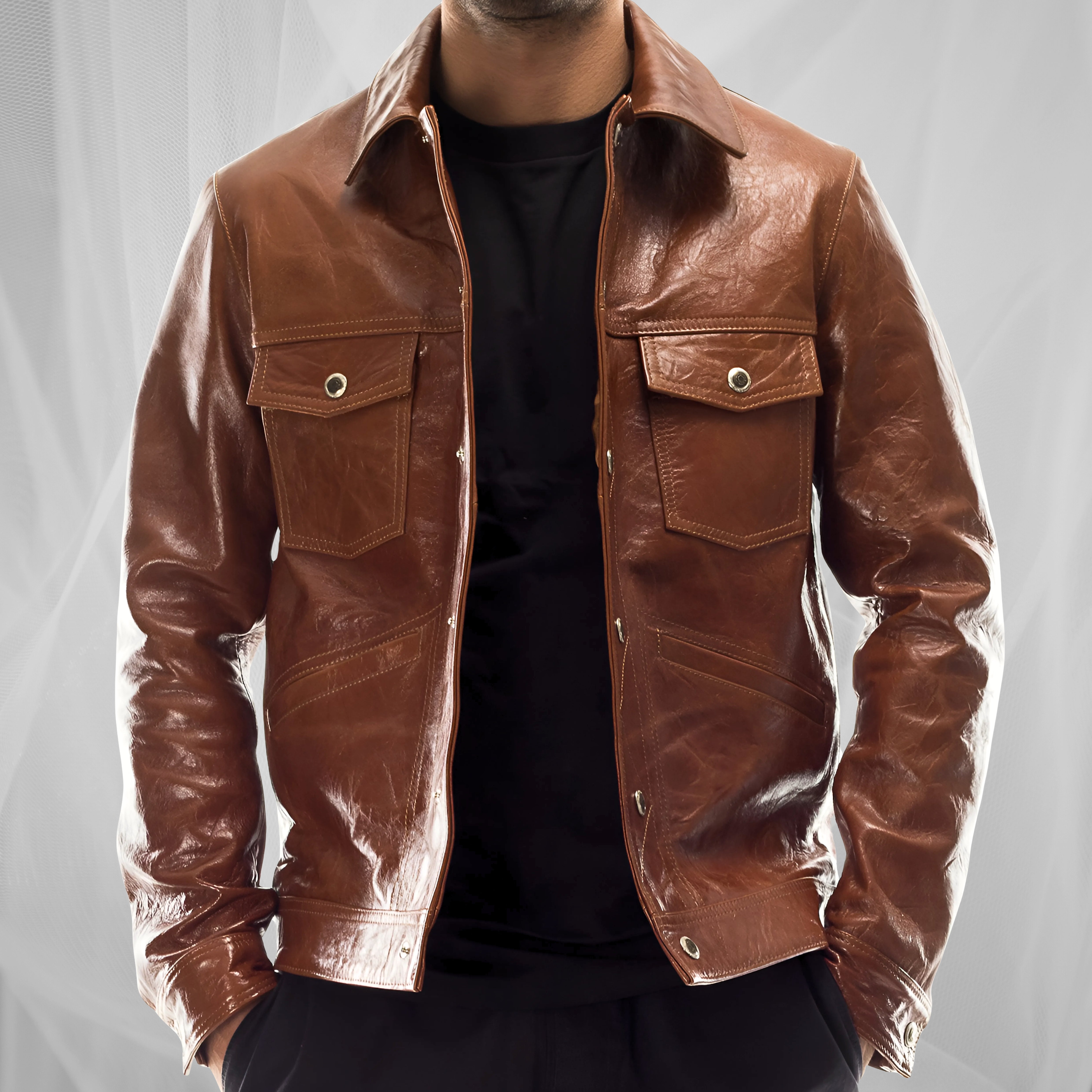 Chaqueta clásica de cuero elástico