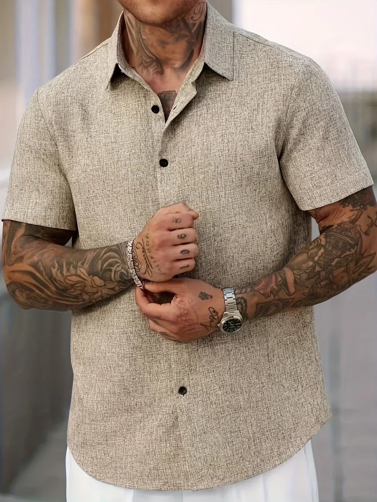 Dwight - camisa de mezcla de lino de manga corta