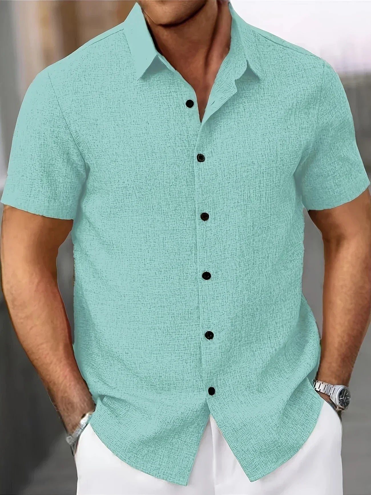 Dwight - camisa de mezcla de lino de manga corta