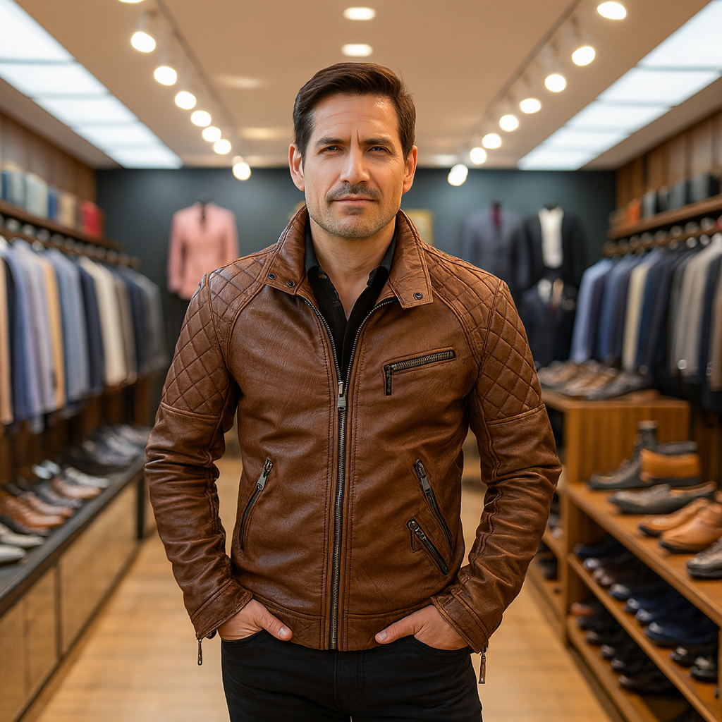 Chaqueta de cuero masculina con estilo