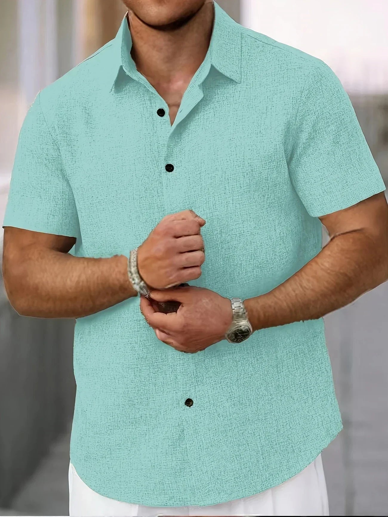 Dwight - camisa de mezcla de lino de manga corta