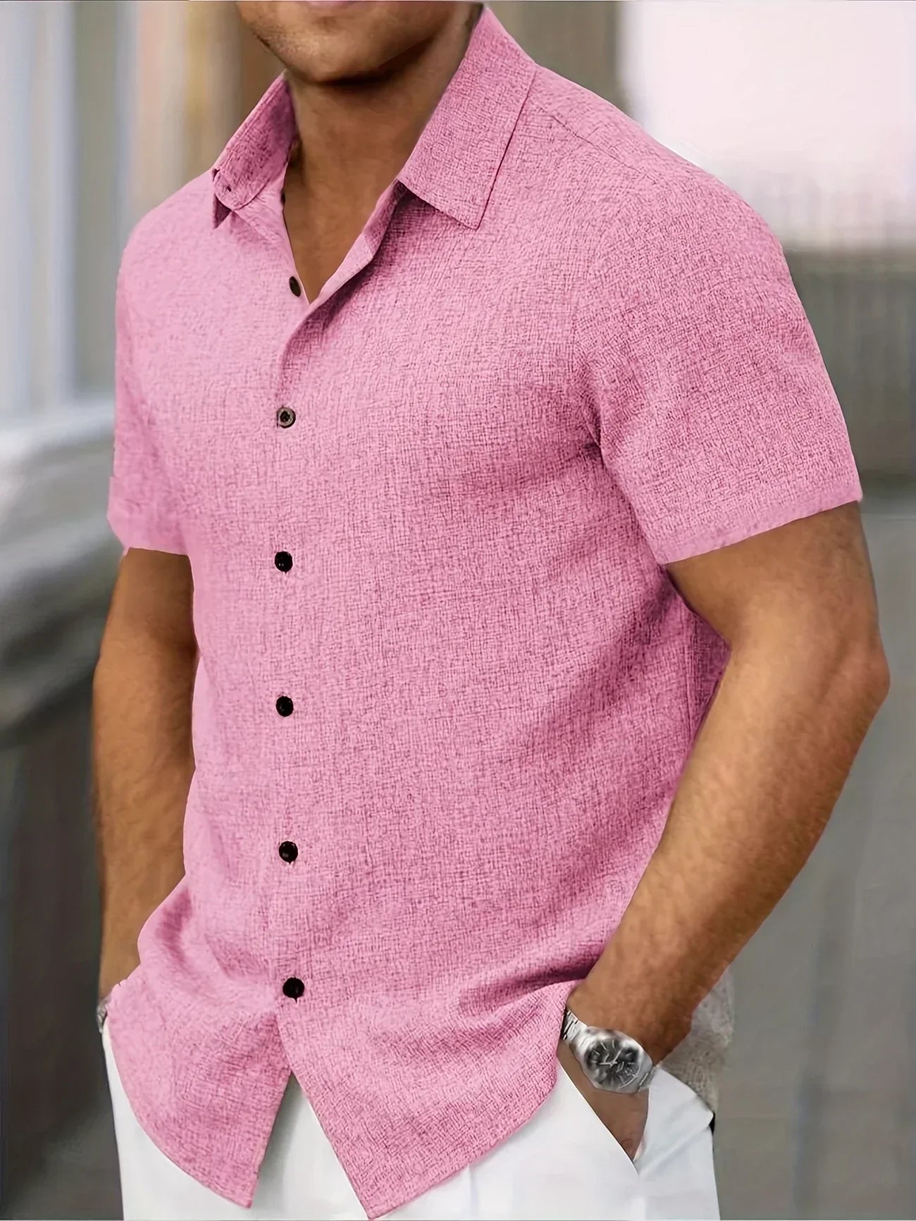 Dwight - camisa de mezcla de lino de manga corta