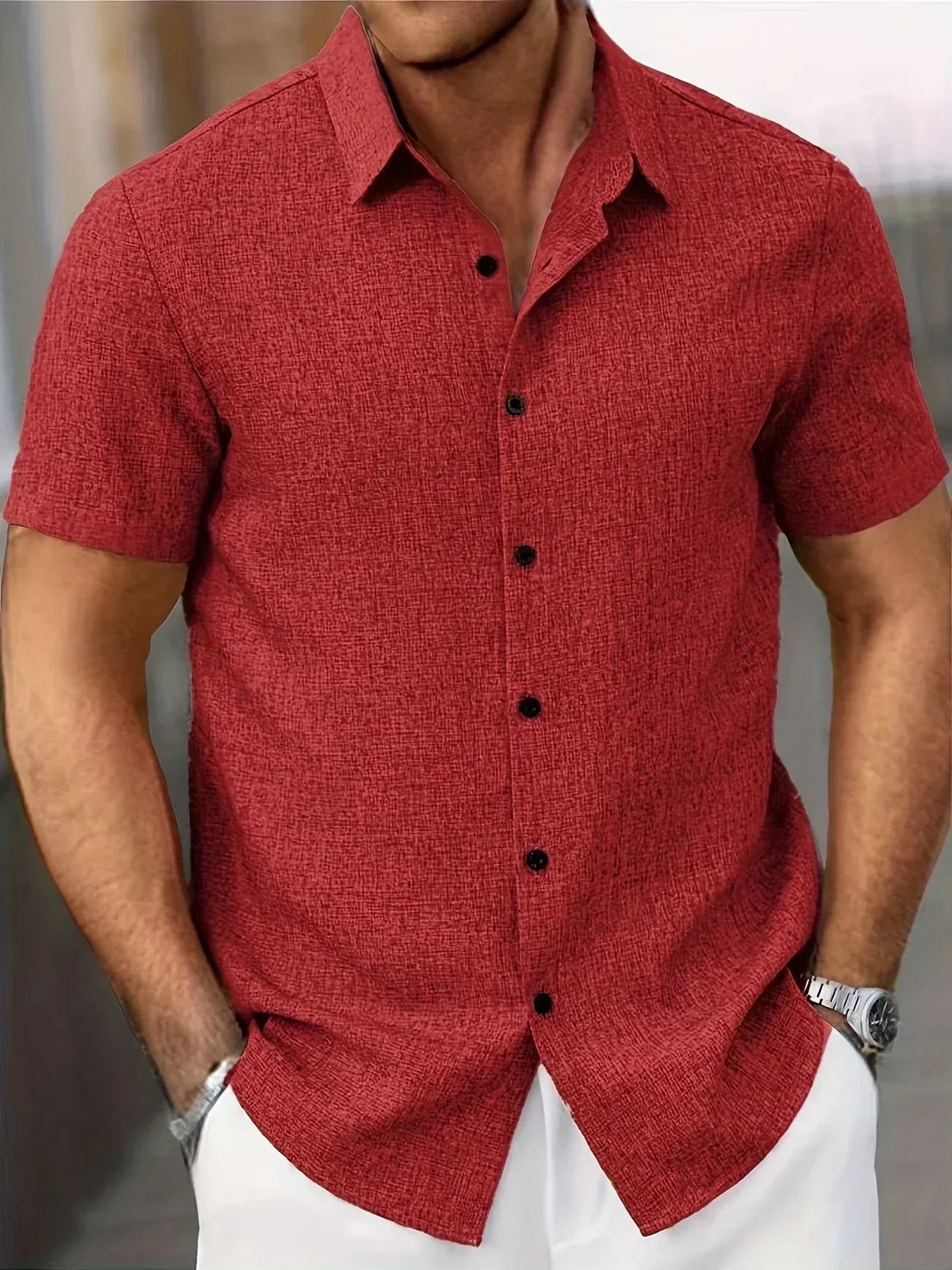 Dwight - camisa de mezcla de lino de manga corta