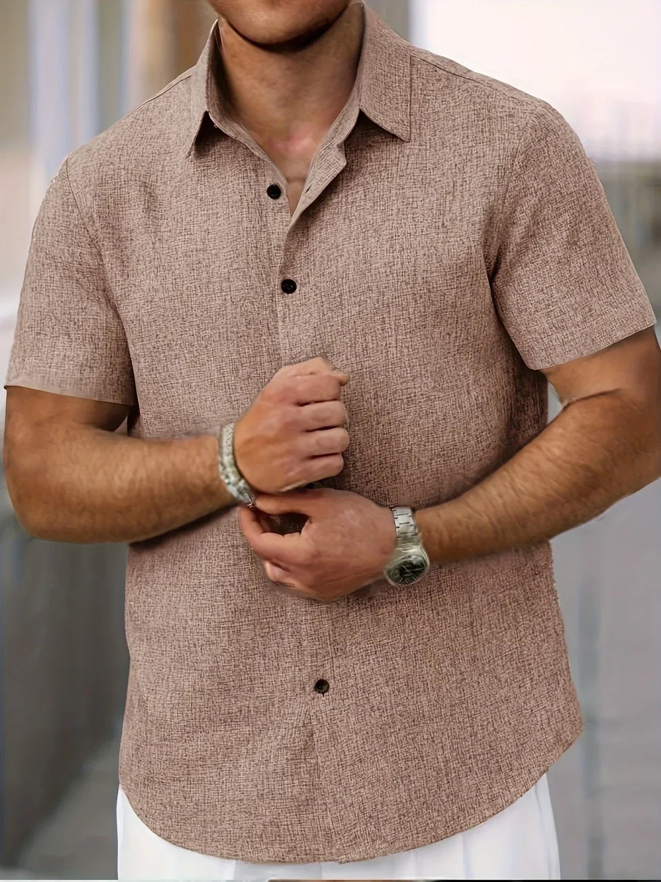 Dwight - camisa de mezcla de lino de manga corta