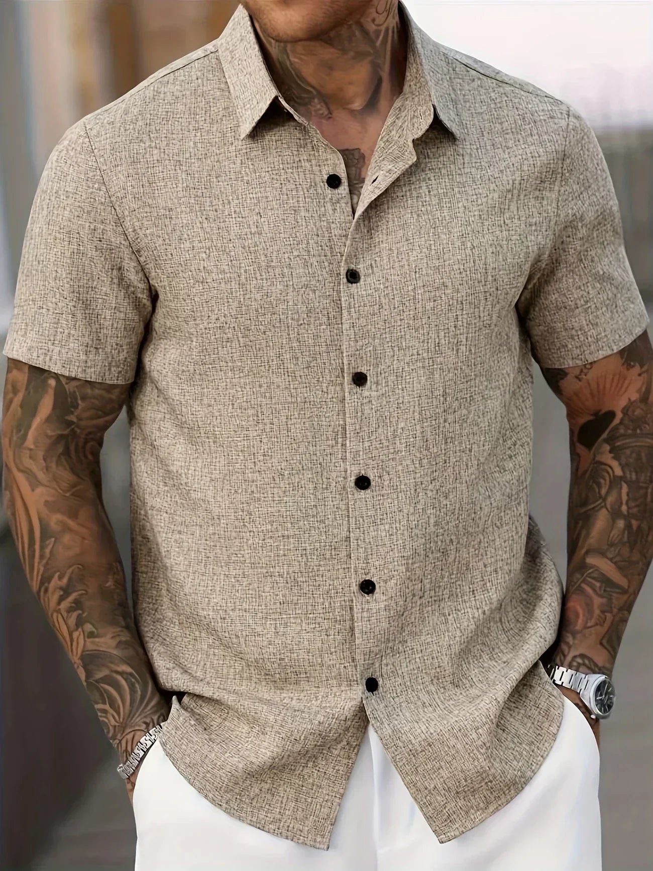 Dwight - camisa de mezcla de lino de manga corta